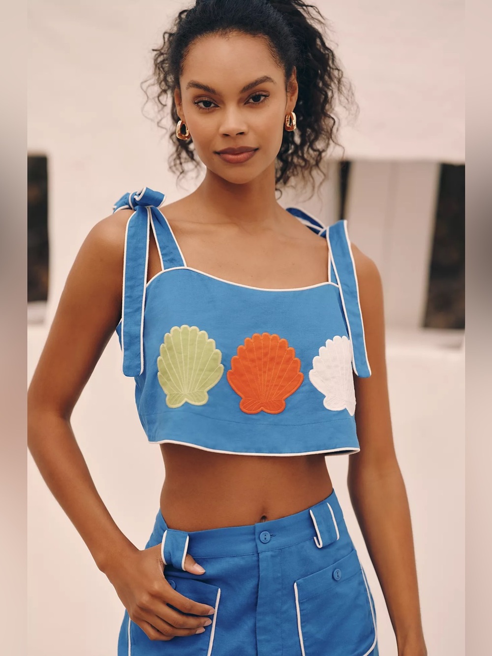 FARM Rio Destination Cropped Embroidered Seashell Crop Top Size XS